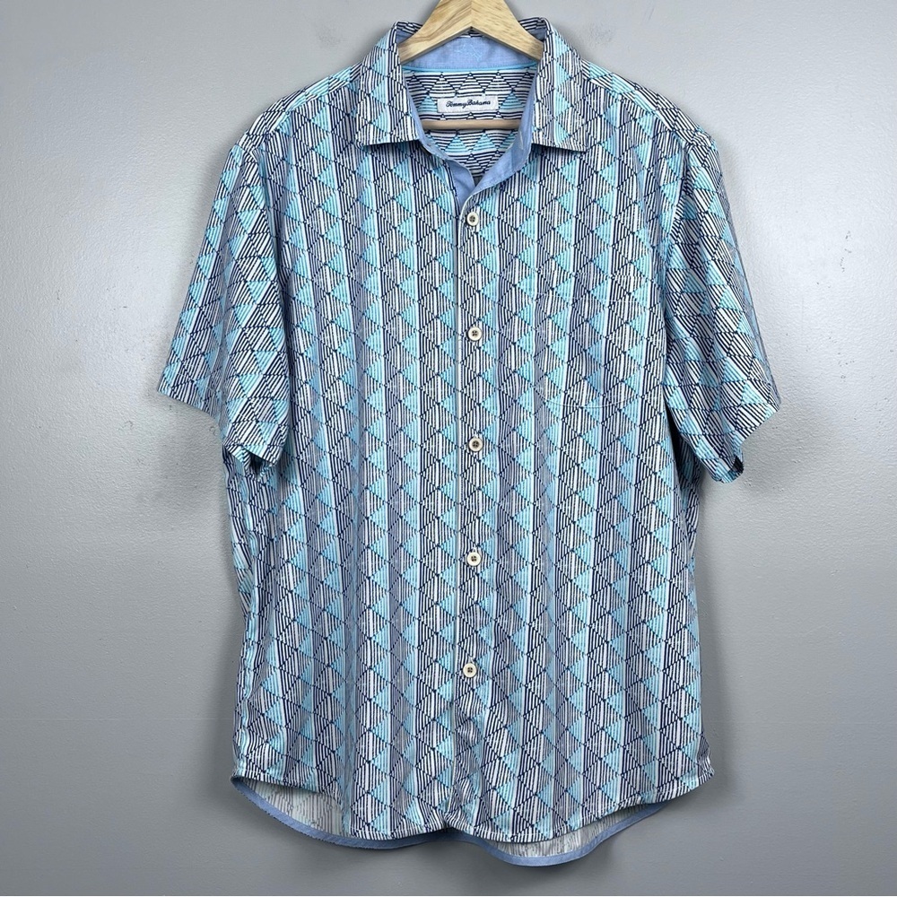 Tommy Bahama Men's Island Zone Silk Blend Geometric Hawaiian Shirt Size L; Aloha